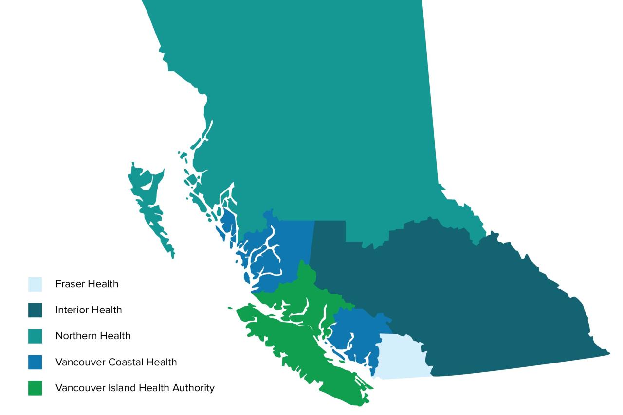 Map showing health authority regions in BC