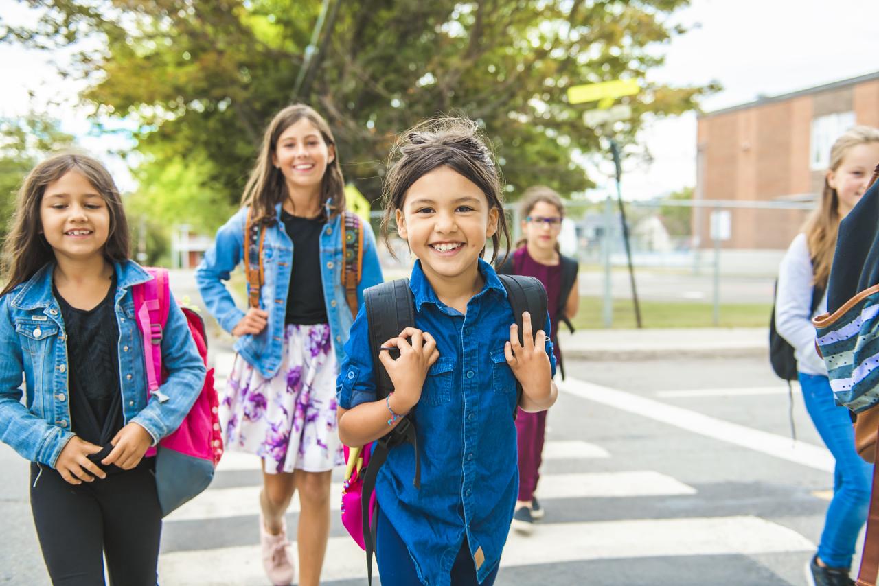 The kids walking to school during the day time