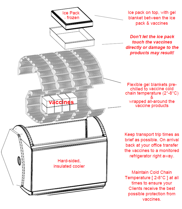 Diagram describing ideal store to maintain vaccine cold chain