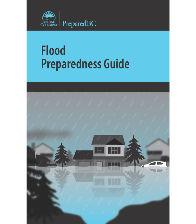 Graphic illustration of a house surrounded by flood water for a Flood preparedness guide
